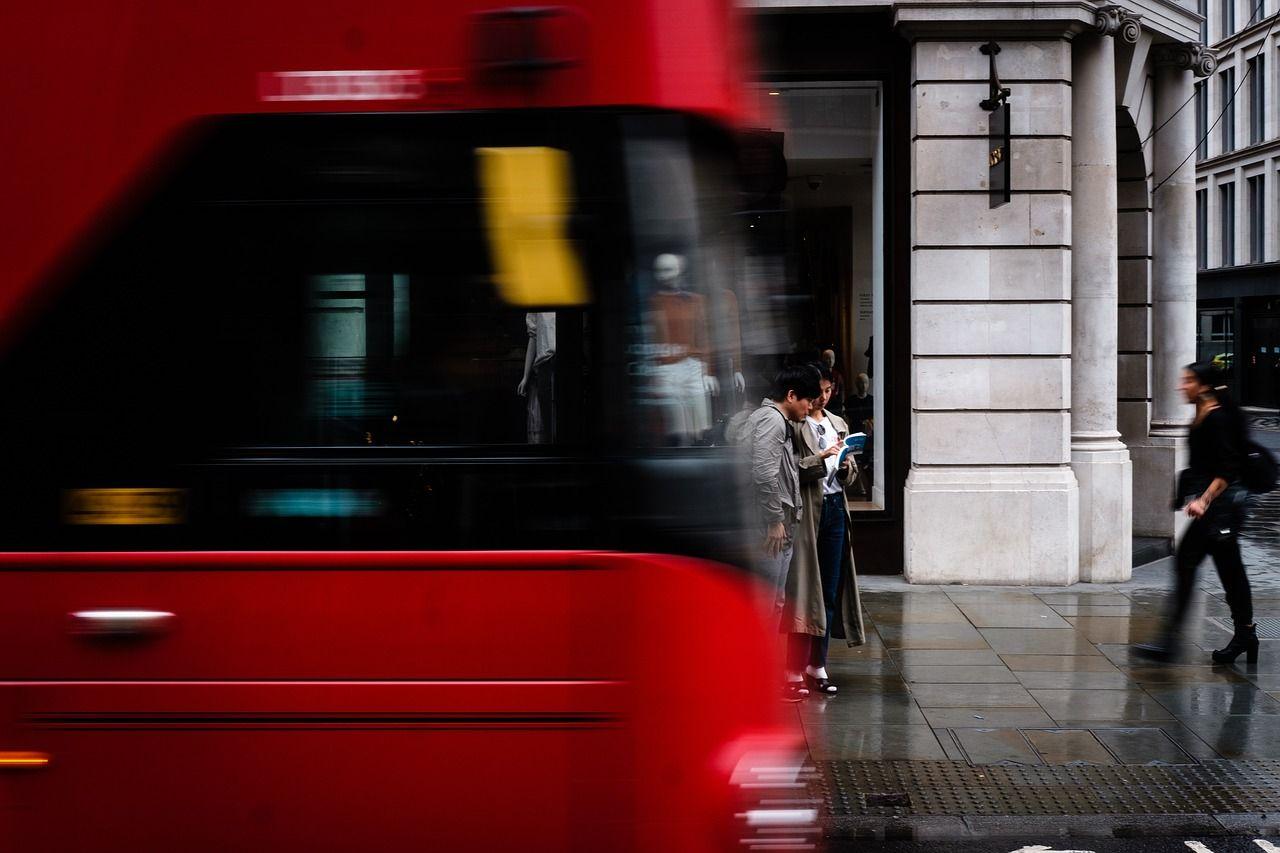 Public Transport passing by in a street of London